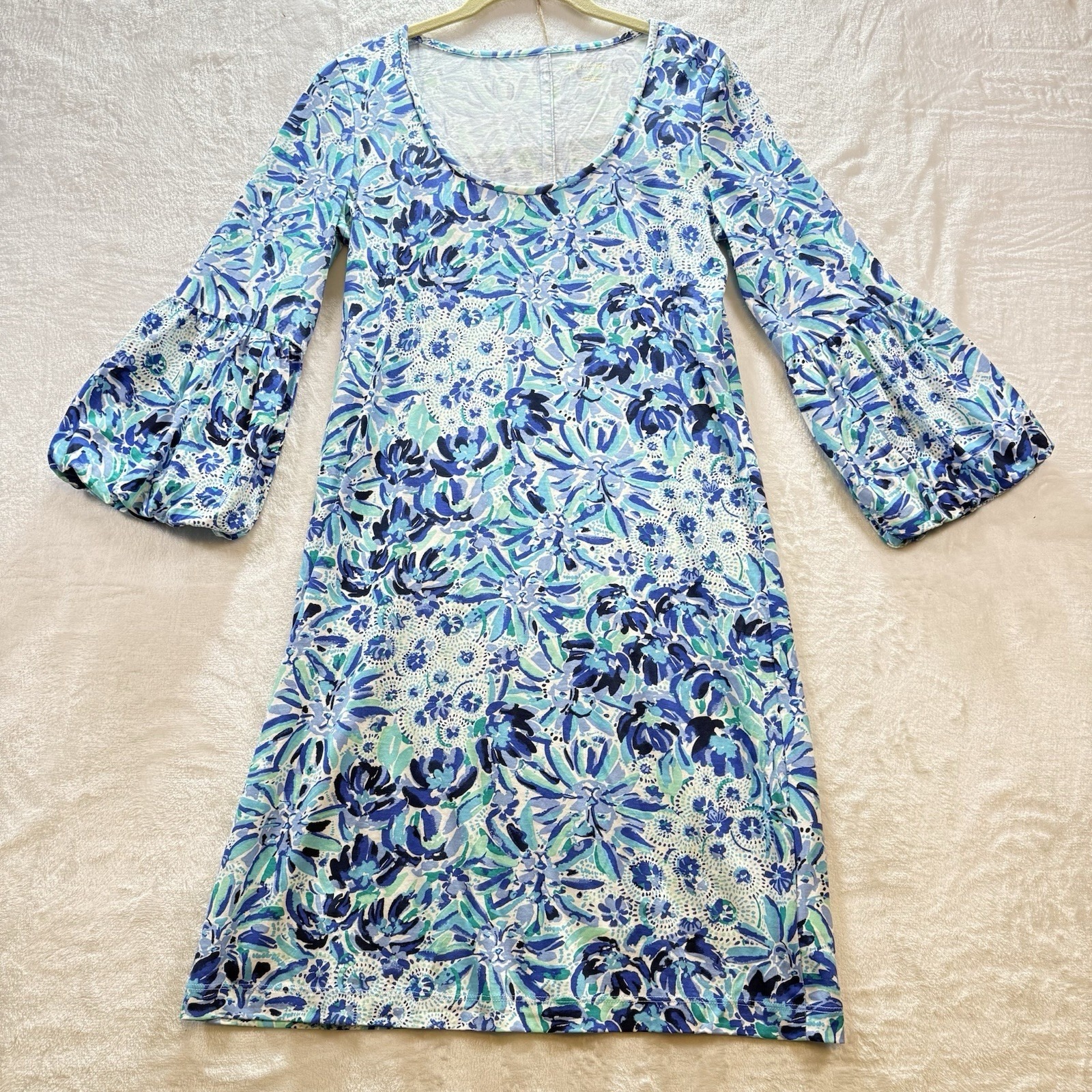 Lilly Pulitzer Carlile Blue Iris High Maintenance 3/4 Sleeve Dress Sz S
